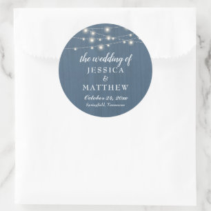 Pegatina Redonda Rustic Farmhouse Dusty Blue Lights