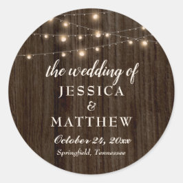 Pegatina Redonda Rustic Farmhouse Twinkling Lights