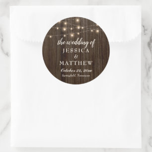 Pegatina Redonda Rustic Farmhouse Twinkling Lights