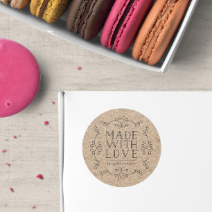 Pegatina Redonda Rustic Faux Kraft Florece hecho con amor