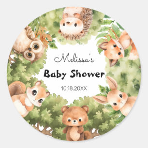 Pegatina Redonda Rustic Forest Animals amigos Woodland Baby Shower