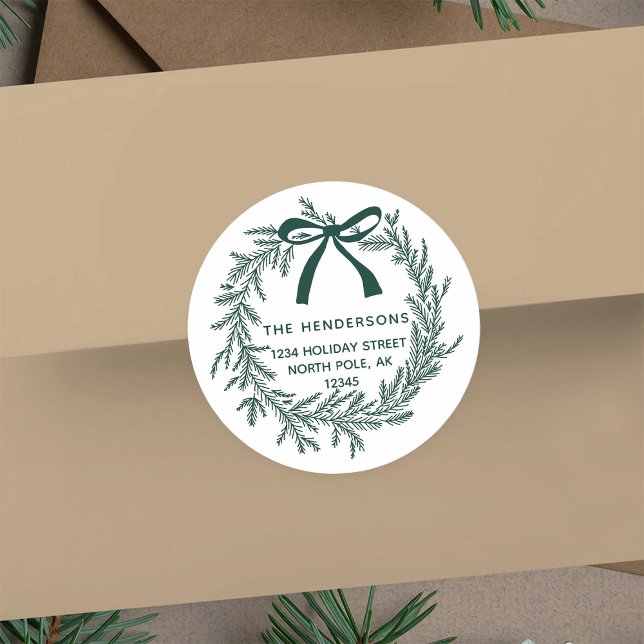 Pegatina Redonda Rustic Green Christmas Pine Wreath Return Address  (Subido por el creador)