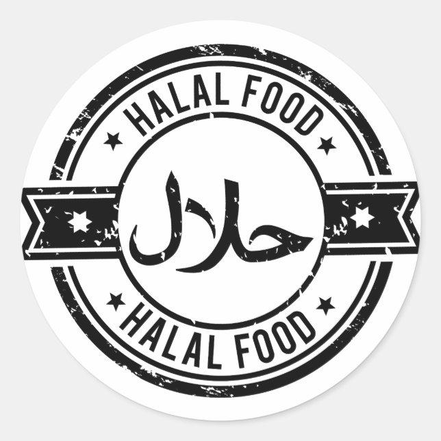 Pegatina Redonda Rustic Halal Food English Arabic Business (Anverso)