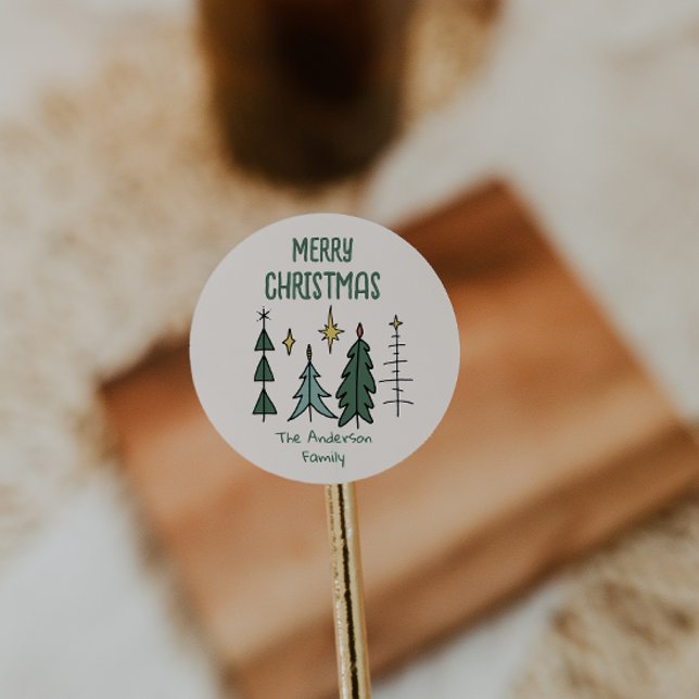 Pegatina Redonda Rustic Hand Painted Green Abstract Christmas Trees (Subido por el creador)