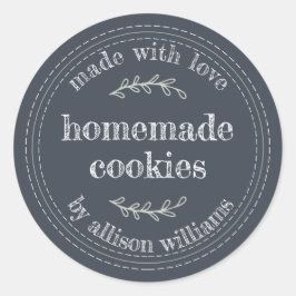 Pegatina Redonda Rustic Homemade Baked Goods Cookies Dark Blue
