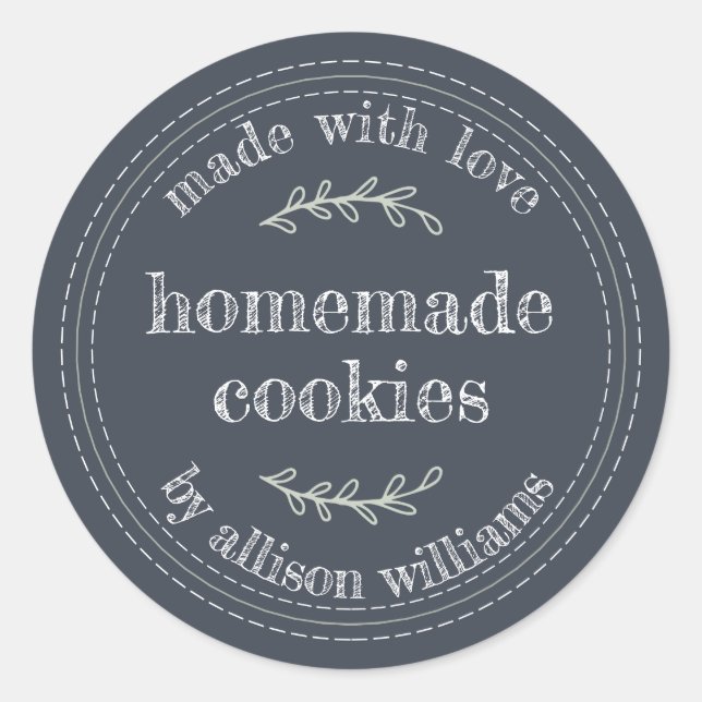 Pegatina Redonda Rustic Homemade Baked Goods Cookies Dark Blue (Anverso)