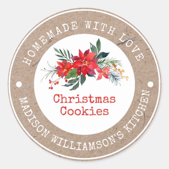 Pegatina Redonda Rustic Homemade with Love | Navidades Cookies (Anverso)