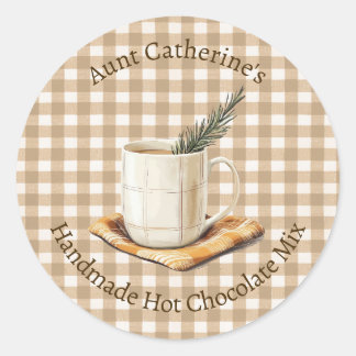 Pegatina Redonda Rustic Hot Chocolate Mix Christmas Brown Gingham