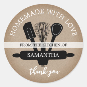 Pegatina Redonda Rustic Kraft Casero Con Amor Gracias