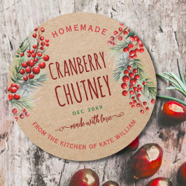 Pegatina Redonda Rustic Kraft Christmas Cranberry Chutney Labels