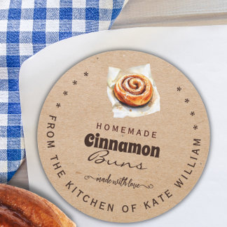 Pegatina Redonda Rustic Kraft Cinnamon Bun From the Kitchen Of