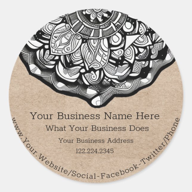 Pegatina Redonda Rustic Kraft Mandala (Anverso)