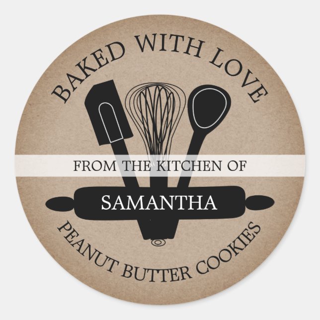 Pegatina Redonda Rustic Kraft Peanut Butter cocina casero (Anverso)