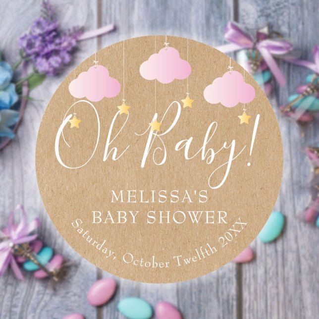Pegatina Redonda Rustic Kraft Twinkle Twinkle Oh Baby Baby Shower (Subido por el creador)