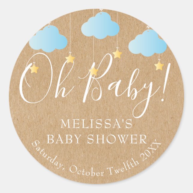 Pegatina Redonda Rustic Kraft Twinkle Twinkle Oh Baby baby shower e (Anverso)