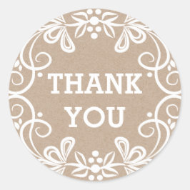 Pegatina Redonda Rustic Kraft White Floral Gracias