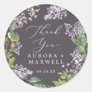 Pegatina Redonda Rustic Lilac   Gray Gracias Favor De La Boda