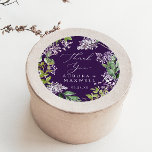 Pegatina Redonda Rustic Lilac | Púrpura Gracias Favor De La Boda<br><div class="desc">Estos pegatinas rústicos de púrpura lila gracias a la boda son perfectos para una boda primavera o verano. El romántico y elegante diseño floral presenta flores silvestres de lila morada con acuarelas y un ambiente rústico y acogedor. Personalice las etiquetas del pegatina con sus nombres, el evento (si procede) y...</div>