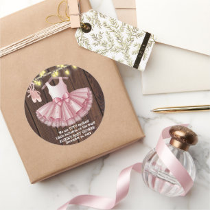 Pegatina Redonda Rustic Little Ballerina Tutu Purpurina Baby Shower