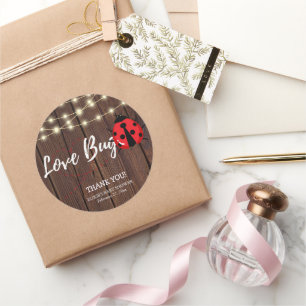 Pegatina Redonda Rustic Love Bug Baby Shower