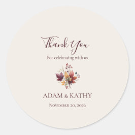 Pegatina Redonda Rustic Maple Leaf Fall Wedding Thank You Sticker