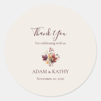 Pegatina Redonda Rustic Maple Leaf Fall Wedding Thank You Sticker