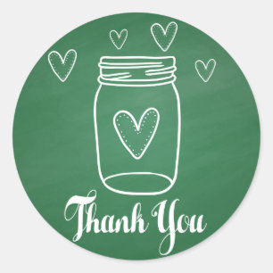 Pegatina Redonda Rustic Mason Jar Gracias Green Chalkboard