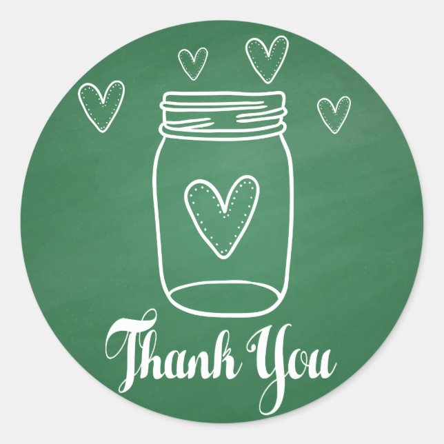 Pegatina Redonda Rustic Mason Jar Gracias Green Chalkboard (Anverso)