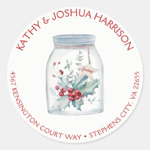 Pegatina Redonda Rustic Mason Jar Holly deja dirección de Berries