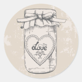 Pegatina Redonda Rustic Mason Jar Love Hearts Tan Boda