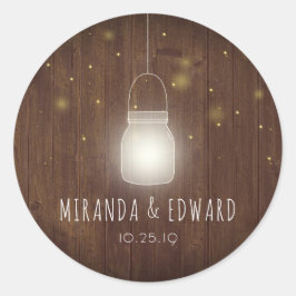 Pegatina Redonda Rustic Mason Jar luce a favor de la boda