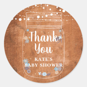 Pegatina Redonda Rustic Mason Jar String ilumina Baby Shower