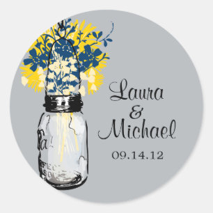 Pegatina Redonda Rustic Mason Jar y Wildflowers