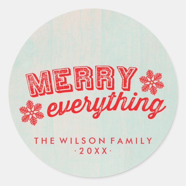 Pegatina Redonda Rustic Merry Everything Christmas Sticker (Anverso)