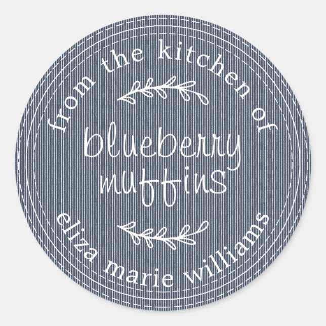 Pegatina Redonda Rustic Modern Baked Goods Blueberry Muffins Blue (Anverso)