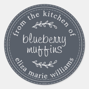 Pegatina Redonda Rustic Modern Baked Goods Blueberry Muffins Blue