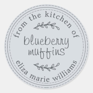 Pegatina Redonda Rustic Modern Baked Goods Blueberry Muffins Blue