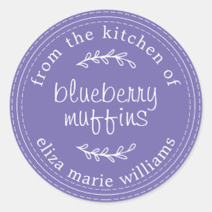 Pegatina Redonda Rustic Modern Baked Goods Blueberry Muffins Purple