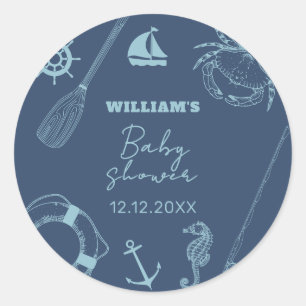 Pegatina Redonda Rustic Modern Fishing Nautical Boy Baby Shower