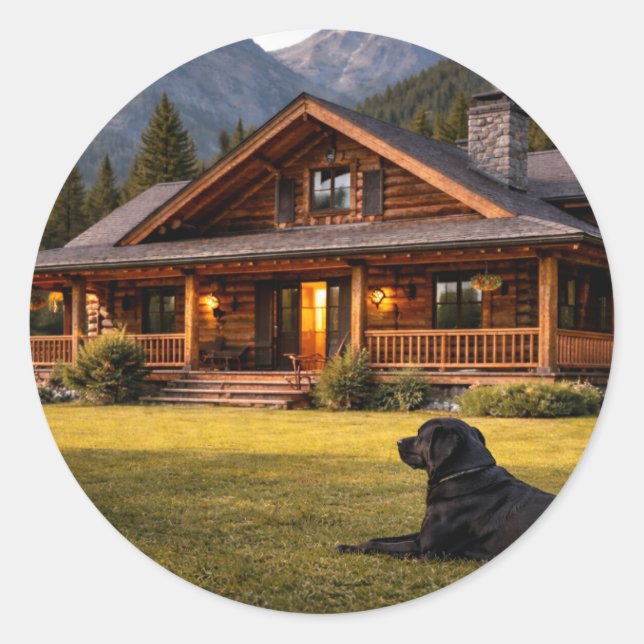 Pegatina Redonda Rustic mountain cabin sticker  (Anverso)