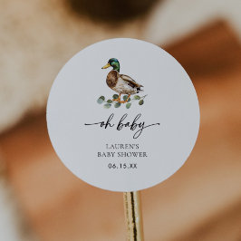 Pegatina Redonda Rustic Oh Baby Mallard Duck Baby Shower