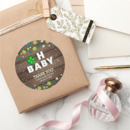 Pegatina Redonda Rustic Oh Baby St. Patrick's Day Baby Shower
