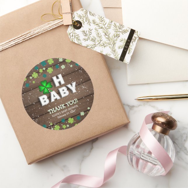 Pegatina Redonda Rustic Oh Baby St. Patrick's Day Baby Shower (Regalar)