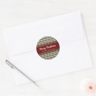 Pegatina Redonda Rustic Plaid Classic Feliz Navidad
