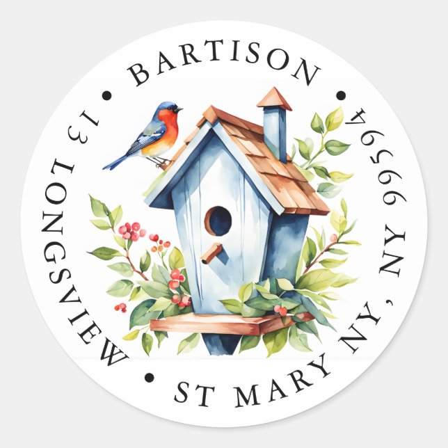 Pegatina Redonda Rustic Robin Bird Box Label | Watercolour Nature  (Anverso)