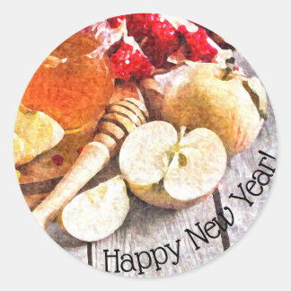 Pegatina Redonda Rustic Rosh Hashanah Feliz Año Nuevo manzanas miel