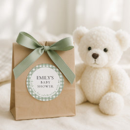 Pegatina Redonda Rustic Sage Gingham Gracias Baby Shower