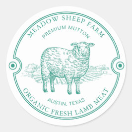 Pegatina Redonda Rustic Sheep Lamb Logo Farm Field Green