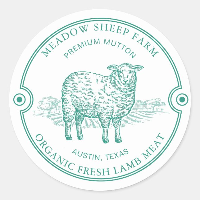 Pegatina Redonda Rustic Sheep Lamb Logo Farm Field Green (Anverso)
