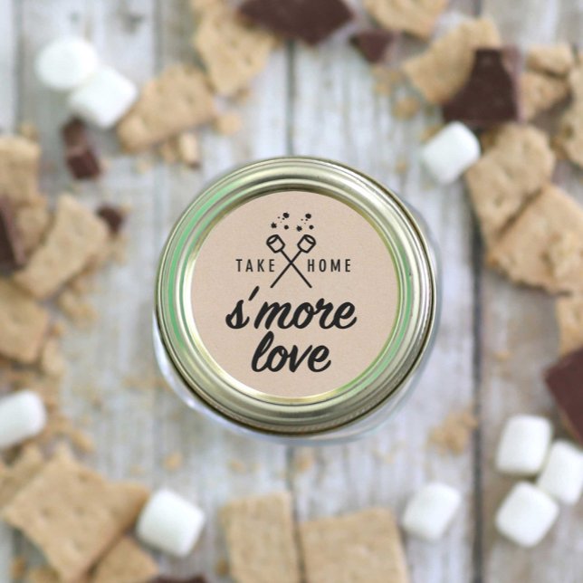 Pegatina Redonda Rustic S'more Love Kraft Wedding Favor (Subido por el creador)